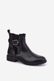 Leder-Stiefelette mit Schnalle und Warmfutter, schwarz