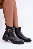 Leder-Stiefelette mit Schnalle und Warmfutter, schwarz
