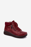 Rote Ankle Boots aus Kunstleder mit Keilabsatz und Fellfutter