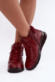 Rote Ankle Boots aus Kunstleder mit Keilabsatz und Fellfutter