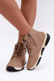 Beige gefütterte Stiefelette mit Plateau