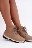 Beige gefütterte Stiefelette mit Plateau