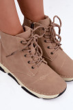 Beige gefütterte Stiefelette mit Plateau
