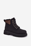 Schwarze gefütterte Stiefelette aus Kunstleder mit Plateau