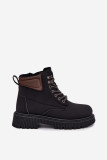 Schwarze gefütterte Stiefelette aus Kunstleder mit Plateau
