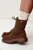 Gefütterte Stiefelette aus Veloursleder mit Plateau, braun