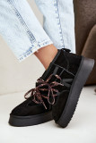 Schwarze Schneestiefel aus Veloursleder mit Schnürung und Plateausohle