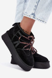 Schwarze Schneestiefel aus Veloursleder mit Schnürung und Plateausohle