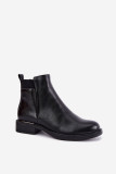 Gefütterte schwarze Stiefelette aus Kunstleder mit flachem Absatz
