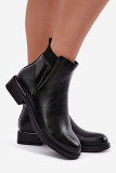 Gefütterte schwarze Stiefelette aus Kunstleder mit flachem Absatz