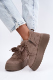 Snowboots mit Lammfell und Plateausohle beige