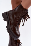 Braune Ankle-Boots im Worker-Stil mit Bommel und Plateausohle