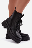Schwarze Ankle-Workery mit Plateau und dekorativem Bommel