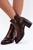 Gefütterte Stiefelette mit Blockabsatz, braun