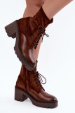 Braune Stiefelette mit Blockabsatz aus Kunstleder und Wildleder