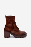 Braune Stiefelette mit Blockabsatz aus Kunstleder und Wildleder