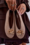 Beige Ballerinas mit Schmuckverzierung