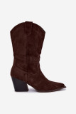 Braune Ankle Boots aus Velourslederimitat mit Blockabsatz