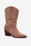 Beige Stiefelette mit Blockabsatz aus Velourslederimitat