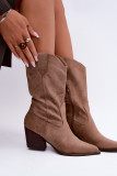 Beige Stiefelette mit Blockabsatz aus Velourslederimitat