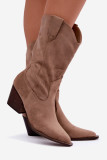 Beige Stiefelette mit Blockabsatz aus Velourslederimitat