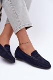 Flache Mokassins aus blauem Wildleder