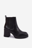 Gefütterte schwarze Stiefelette mit Blockabsatz aus Kunstleder