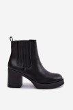 Gefütterte schwarze Stiefelette mit Blockabsatz aus Kunstleder