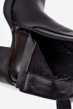 Gefütterte schwarze Stiefelette mit Blockabsatz aus Kunstleder