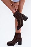 Gefütterte Stiefelette mit Blockabsatz, braun