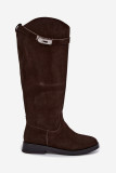 Stiefel aus Veloursleder mit dekorativem Riemen, braun