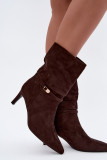 Braune gefütterte Stiefelette mit Stiletto-Absatz und Riemen
