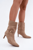 Beige gefütterte Stiefelette mit Stiletto-Absatz und Riemen