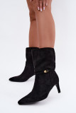 Schwarze gefütterte Stiefelette mit Stiletto-Absatz und Riemen