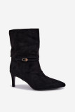 Schwarze gefütterte Stiefelette mit Stiletto-Absatz und Riemen