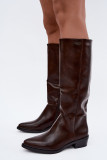 Gefütterte braune Overknee-Stiefel mit niedrigem Absatz