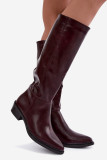 Gefütterte bordeauxfarbene Overknee-Stiefel mit niedrigem Absatz
