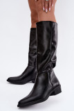 Gefütterte Overknee-Stiefel mit niedrigem Absatz schwarz