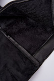 Gefütterte schwarze Overknee-Stiefel aus Veloursleder mit niedrigem Absatz