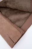 Gefütterte beige Overknee-Stiefel aus Veloursleder mit niedrigem Blockabsatz