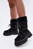 Schwarze Schneestiefel mit Fellbesatz und Plateausohle