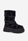 Schwarze Schneestiefel mit Fellbesatz und Plateausohle