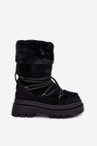 Schwarze Schneestiefel mit Fellbesatz und Plateausohle