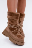 Beige Schneestiefel mit Fellbesatz auf Plateausohle