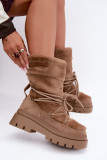 Beige Schneestiefel mit Fellbesatz auf Plateausohle