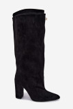 Schwarze Overknee-Stiefel mit doppeltem Schaft und Blockabsatz, gefüttert