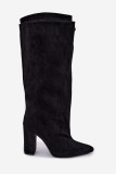 Schwarze Overknee-Stiefel mit doppeltem Schaft und Blockabsatz, gefüttert
