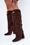 Gefütterte Overknee-Stiefel aus Veloursleder mit Blockabsatz, braun