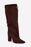 Gefütterte Overknee-Stiefel aus Veloursleder mit Blockabsatz, braun