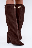 Gefütterte Overknee-Stiefel aus Veloursleder mit Blockabsatz, braun